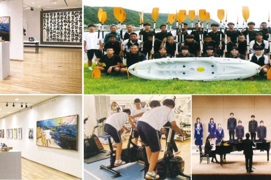 各コースの学びの様子。音楽コースは定期演奏会を、美術・書道コースは卒業制作展を開催します。